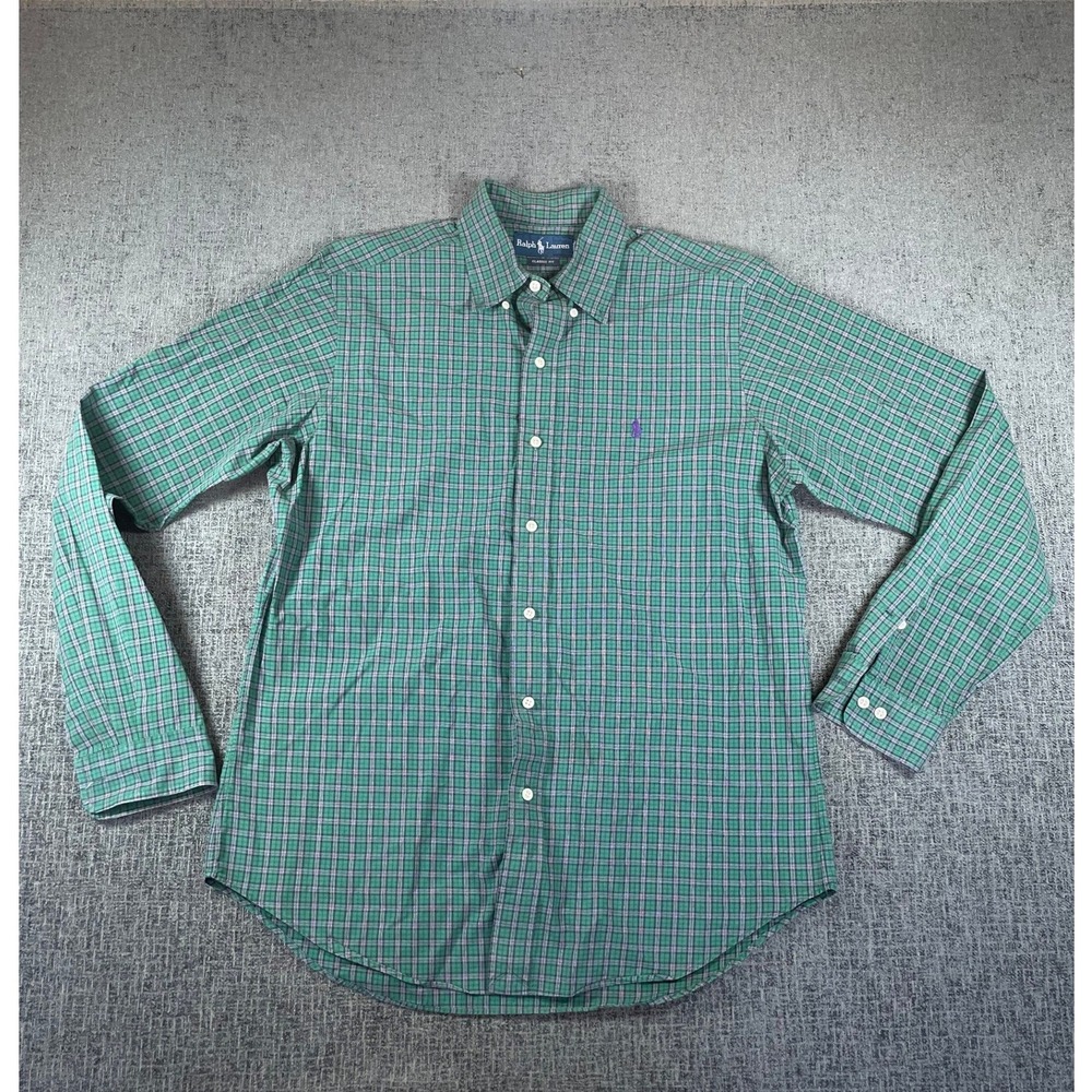 Ralph Lauren Mens Classic Fit Green Plaid Button Down Shirt Size 15.5 M